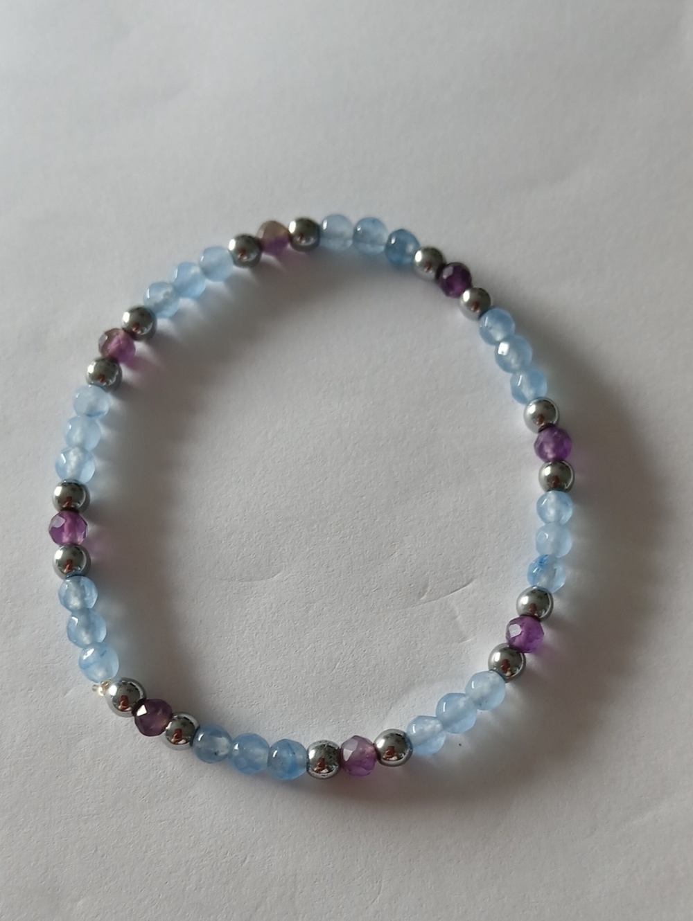 Delicate Blue Agate, Amethyst And Hematite Beaded Bracelet Nwt